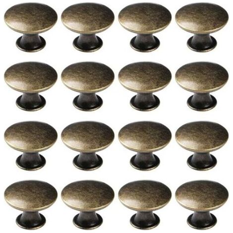 Lot de 16 poignées de placard de cuisine, poignées de commode, poignées de tiroir rondes avec vis, bronze, diamètre 3 cm (1/4)