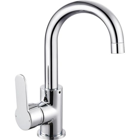 Robinets de lavabo pivotants à levier unique, mitigeur de salle de bain monobloc avec tuyau chaud et froid, chromé (1/5)