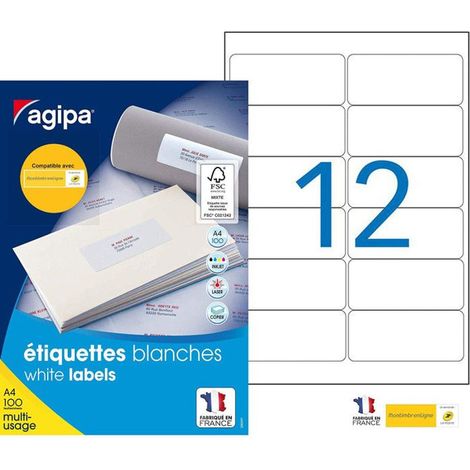 1200 Étiquettes Mon timbre en ligne blanche A4 99,1 x 42,3 mm Agipa (1/2)