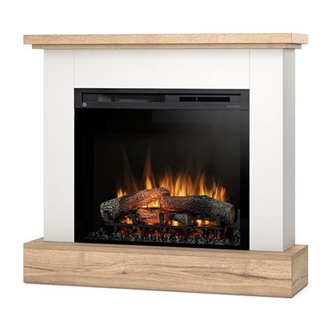 Camino Elettrico Riscaldante Da Pavimento Autoportante a LED - 28" - 105 x 95 x 29 - Bianco opaco / Rovere chiaro - YUKON (1/4)