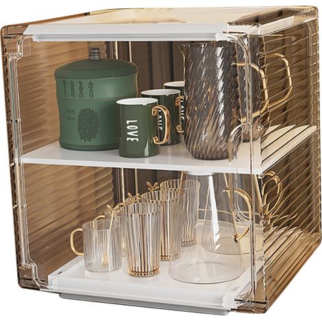 Organisateur de bouteilles d'eau en acrylique robuste, anti-poussière et facile à nettoyer. Support de rangement pour bouteilles d'eau, format moyen, 2 niveaux, blanc. (1/5)