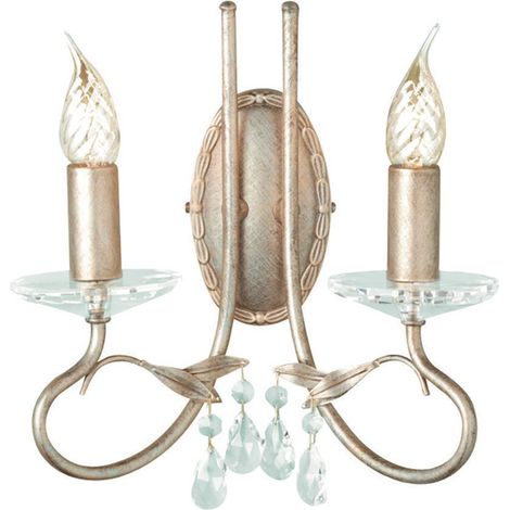 Wandlampe Leuchte Stahl Kristallglas Silber Gold H 29,5 cm Flurleuchte 2 Flammig (1/5)