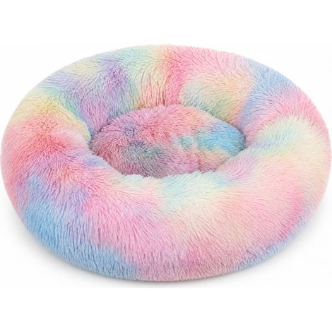 Niche ronde en fausse fourrure douce arc-en-ciel chiné 50 x 45 cm (1/5)