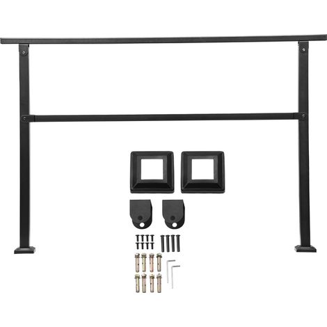 Mophorn Pasamanos de exterior para escaleras, kit de barandilla para 4 a 5 escalones, diseño de tubo cuadrado con barra horizontal, rieles de soporte de acero al carbono para escaleras, negro