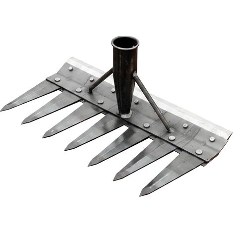 Houe de jardin en fer (7 dents, 32 cm), râteau à désherber, outil agricole pour saisir, ratisser et ameublir la terre, outil à clous, artefact agricole (1/5)