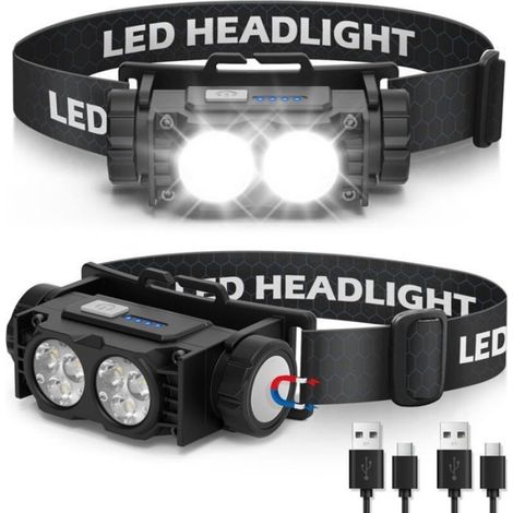 Lampe frontale LED rechargeable - ZOR® - 2000 lumens - USB rechargeable - 3 modes d'éclairage - IPX5 étanche - Lot de 2 (1/5)