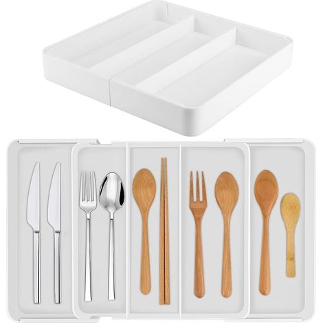 Range Couverts Extensible, Range Couverts pour Tiroir avec Design à Encoche, Rangement Couverts Utilisé pour Ranger Fourchettes, Couteaux et Autres Fournitures de Cuisine et Autres Outil (1/5)