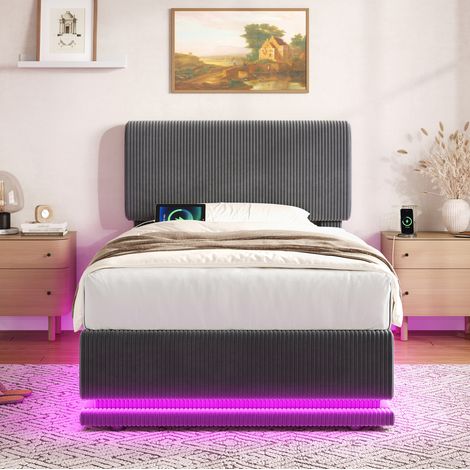 lit adulte rangement LED 90x200 velours côtelé OKMYHOME (1/3)