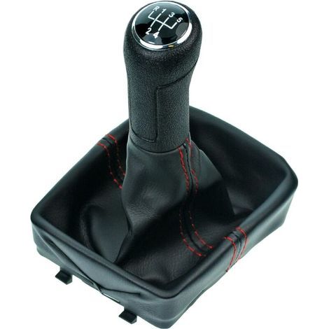 Pommeau et soufflet de levier de vitesse compatibles avec VW Polo 4 9N 2001-2009 - 5 vitesses - 12 mm - Noir rouge - avec cadre - Similicuir - Levier de vitesses manuel - (A255-1)