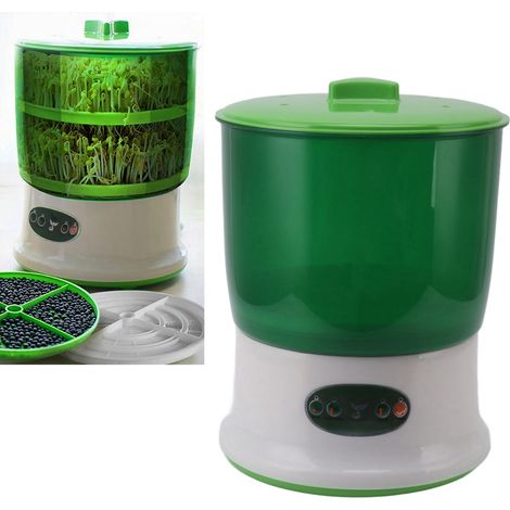 Germoir à double couche avec plaque de pression, entièrement automatique pour usage domestique, grande capacité, seau de germination, bocal à germes de haricots mungo, petit pot de semis fait maison, (1/5)