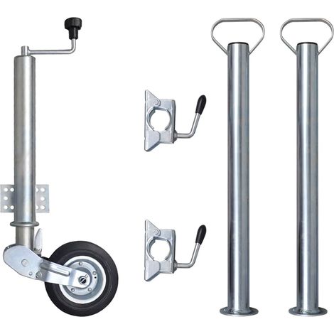 Roue cric de remorque 60 mm 2 tubes de support 2 pinces fendues