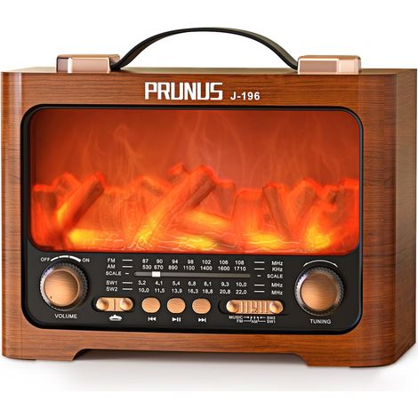 Poste Radio Vintage Bluetooth, J-196 AM FM Radio Portable Rechargeable avec 1800mAh, Ambiance Rétro avec L'effet de Flamme LED, Charge USB-C, Lecture TF/USB, TransistorRadio pour la Maison (1/5)