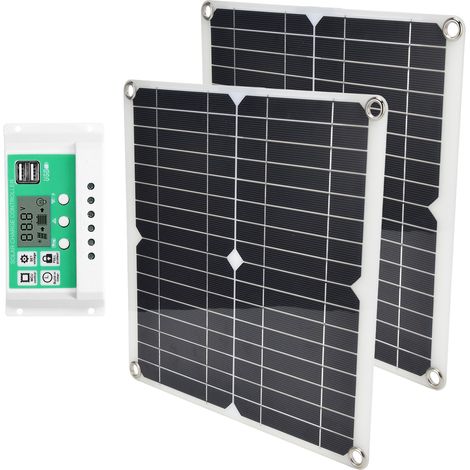 Kit de contrôleur de charge solaire 60A avec 2 panneaux solaires de 15 W et module photovoltaïque portable flexible (1/5)