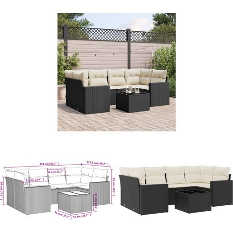 7-tlg. Garten-Sofagarnitur mit Kissen Schwarz Poly Rattan - Gartenmöbel - Outdoor Möbel - Lounge Set - Rattan Sofa - Esstisch - Home & Living (1/3)