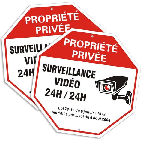2 Panneaux PROPRIÉTÉ PRIVÉE SURVEILLANCE VIDÉO 24H/24H  Résistant à l'Extérieur  Détournement Deterrent pour Maison/Jardin/Entreprise (1/5)