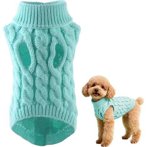 Pull pour Chien en Tricot, Animal de Compagnie Chien col Roulé Tricot, Pull-Over Tricots Crochet d'hiver Vêtements, d'hiver Vêtements pour Petit Moyen Chiot Chat, Bleu Ciel, L (1/5)