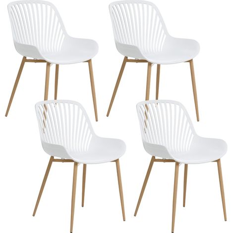 Lot de 4 Chaises de Salle à Manger Robustes en Polyester Synthétique Pieds en Fer à Impression Thermique Blanc Kleve (1/5)