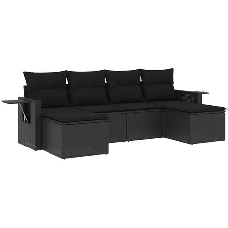 Maison Exclusive - Set Divano da Giardino 6 pz con Cuscini Nero in Polyrattan (1/5)