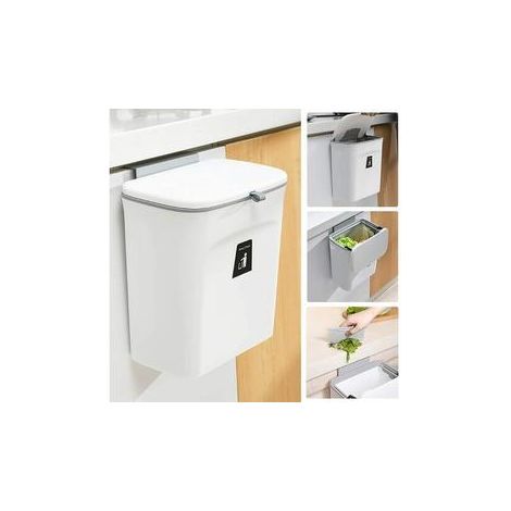 Poubelle suspendue cuisine 9 L avec couvercle, montage armoire/placard/salle de bain (29,5×16×26 cm)