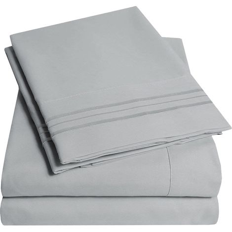 Draps De Lit - Ensemble De Literie En Microfibre - Taille Full - Poche Profonde - Gris Clair - 4 Pièces (1/5)