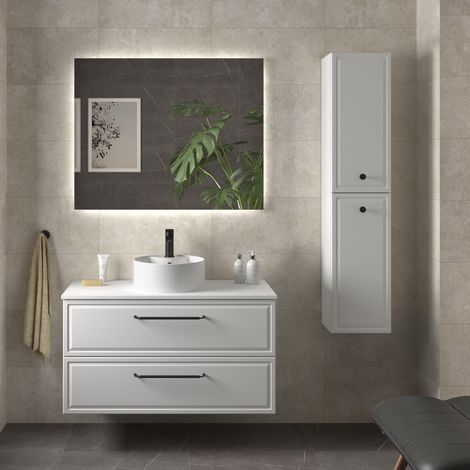 Mueble de Baño RUNA 100cm Blanco Mate 2 cajones Lavabo sobre encimera 1 poza Porcelana (1/5)