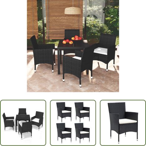 vidaXL Terrassenstühle - 5-tlg. Garten-Essgruppe mit Kissen Poly Rattan Schwarz (1/5)