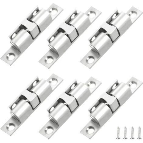 Lot de 6 verrous de porte à double rouleau en laiton avec vis pour porte de meuble, serrure de porte d'armoire (argent)