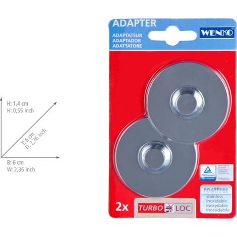 WENKO Adattatore Turbo-Loc per Serie Premium Classic e Style, set di 2, montaggio senza foratura - pastiglie adesive, fissaggio estremamente forte su tutte le superfici lisce, plastica, Ø 6,3x1,4 cm, (1/2)