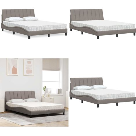 Bett mit Matratze "Hanko" Taupe 140x190 cm Stoff - Schlafzimmerbett - Matratze (1/5)