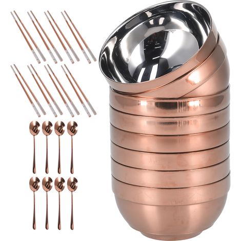 Ensemble bol, cuillère et baguettes en acier inoxydable 304, couverts de cuisine pour la maison et le restaurant, couleur or rose (1/5)