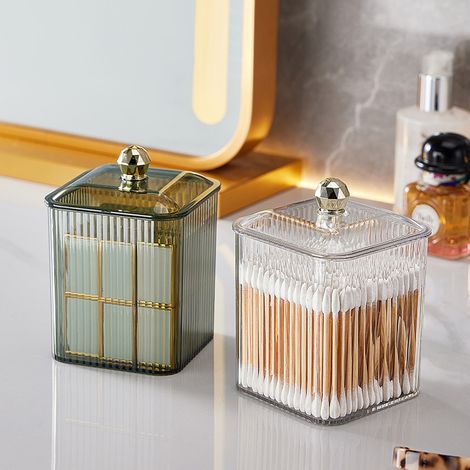 2-teilige Wattestäbchenbox, Aufbewahrungsbox, Badezimmer, Ankleidezimmer, Wohnzimmer, Küche, Zahnstocherbox, Transparent + Transparent Grün (1/5)