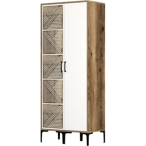Dmora - Garde-robe 2 portes Dbenkovi, Meubles de chambre, Penderie de plain-pied, Placard à vêtements, 80x201h48 cm, Noyer et Blanc