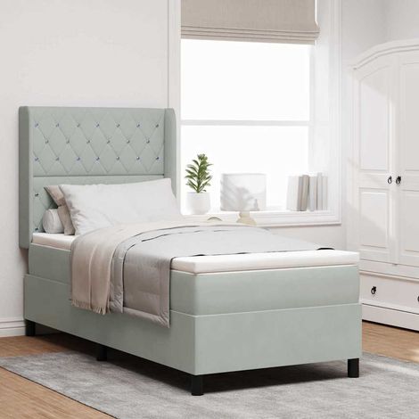Boxspringbett mit Matratze Hellgrau 100 x 200 cm Samt