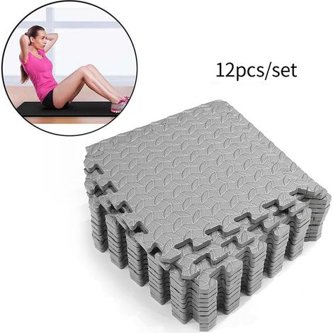 12 tapis de sol de sport, dalles en mousse pour salle de fitness à la maison, revêtement de sol alvéolé, tapis d’exercice en mousse à emboîter (1/5)