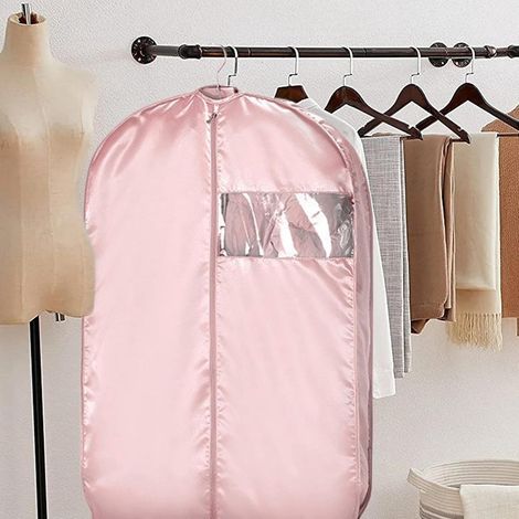 Housse anti-poussière double couche, à suspendre, longue, pour usage domestique, 150 x 58 cm - Rose (1/4)