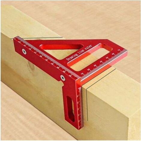 Rapporteur Carré pour le Travail du Bois, Equerre 3D Aluminium à 45/90 Degrés, Équerre Charpentier 3D, Règle de Mesure Multi-Angle 3D, Équerre 3D d'Onglet pour Ingénieur, Bricolage (Rouge) (1/4)