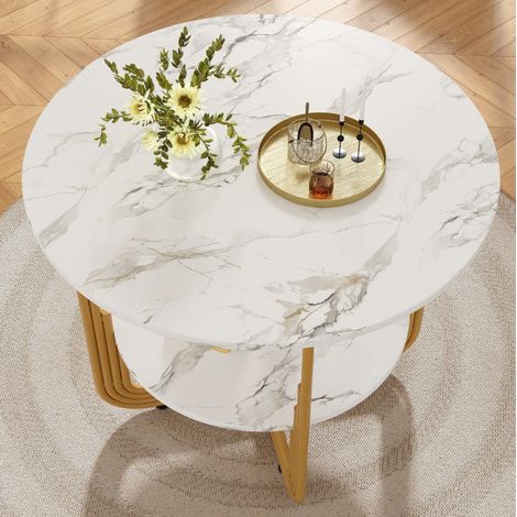 Ensemble table et chaises 5 pièces, table ronde 80 cm, plateau effet marbre, DESVIAE (1/5)