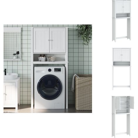 Waschmaschinenschrank BERG Weiß 76x27x164,5 cm Massivholz - Waschtischschrank - Badezimmermöbel - Holzschrank - Aufbewahrungsmöbel - Spiegelschrank (1/5)