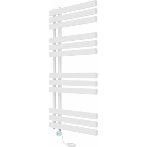 Electric Bathroom Prefilled D-shape Heated Towel Rail Radiator Thermostatic Heating Rads 1200x600mm White (1/5)