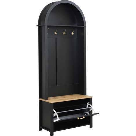 Multifunktionaler Garderobenschrank mit Schuhregal und Ablage, MDF, 195 x 75 x 35 cm (1/5)