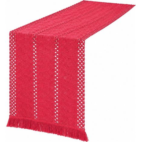 Chemin de table rétro à rayures japonaises, drapeau de table tissé en coton et lin, Noël, 30 cm de large (la largeur dépend de la couleur) x longueur 50 cm (la taille comprend les pompons) - Trois ran (1/5)