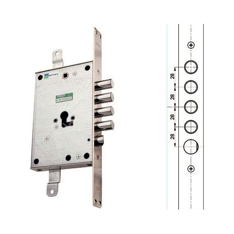Cerradura para puerta blindada derecha de triple distancia de 28 mm – 85.771/28DX – Mottura
