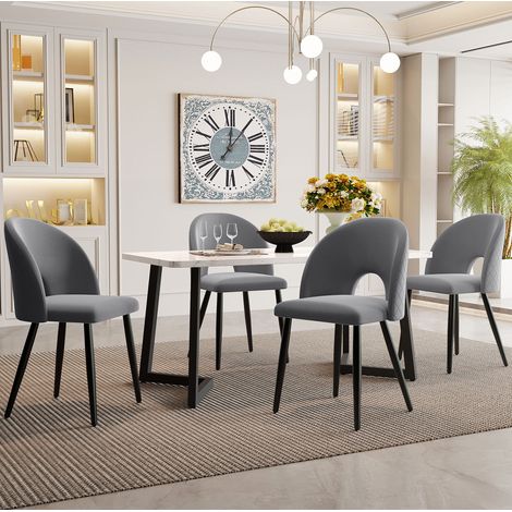 tavolo pranzo 117x68 set 4 sedie velluto grigio HAVRYA (1/5)