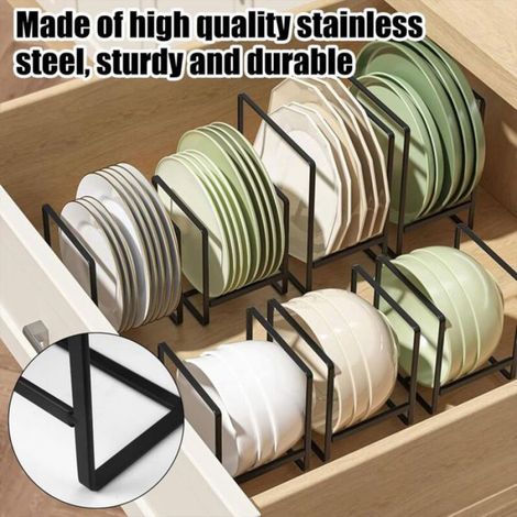 Lot de 2 supports d'assiettes, range-assiette pour placard, imperméable et antirouille, installation sans effort, rangement pratique pour vaisselle de cuisine (1/4)