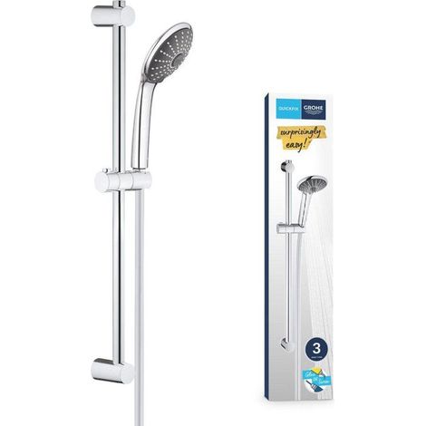 Grohe – Ensemble de douche 3 jets 600 mm – Douchette Vitalio Joy 110 Massage – Flexible 1750 mm – Finition chromée durable