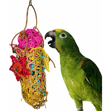 Balançoire en bois tressé de bambou coloré, jouets pour oiseaux et accessoires pour cage (1/5)