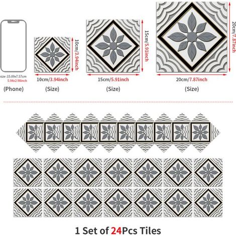Adhesivos de pared,Adhesivos para azulejos,Adhesivos de pared autoadhesivos,Adhesivos decorativos para azulejos,15x15cm,24 piezas (1/4)