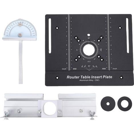 Ortviai Plaque d’insertion pour table de fraiseuse en aluminium anodisé noir avec guide d’angle et échelles métriques/pouces