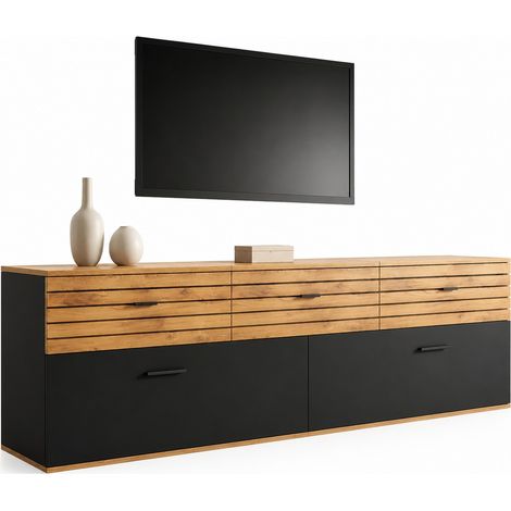 Mobile TV 168x38x59 cm nero e legno, MDF, 3 cassetti, 2 ante, TV fino a 65 pollici - CHICFURN (1/5)