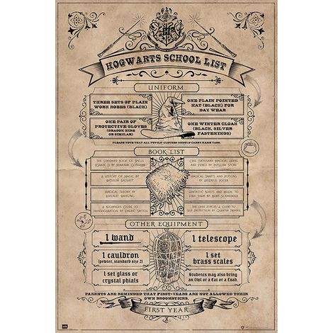 Poster harry potter hogwarts schule liste (1/4)
